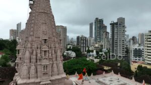 PD0339 - Aerial View of Babulnath Temple Contrasting with the Modern Mumbai Skyline