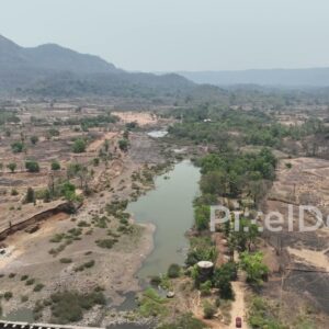 PD0337 - Aerial View of a Parched Rural Landscape and River in the Dry Season