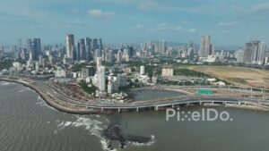 PD0055 - Aerial View of the Mumbai Coastal Road and the South Mumbai Skyline
