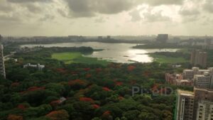 PD0373 - Overcast Day Aerial View of Powai Lake, JVLR, and IIT Campus in Mumbai
