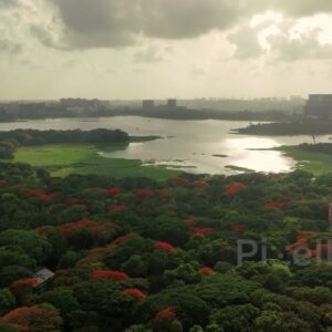 PD0373 - Overcast Day Aerial View of Powai Lake, JVLR, and IIT Campus in Mumbai