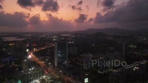 PD0372 - Dramatic Twilight Aerial View of JVLR and Powai Lake, Mumbai
