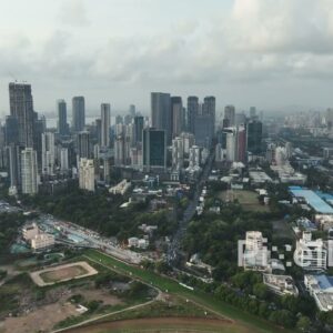 PD0370 - Aerial Rise Revealing Mumbai's Modern Worli Skyline and the Sea