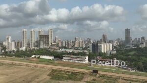PD0368 - Aerial Pan of The Royal Western Turf Club and Mumbai Skyline