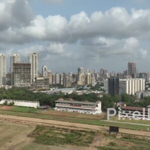 PD0368 - Aerial Pan of The Royal Western Turf Club and Mumbai Skyline
