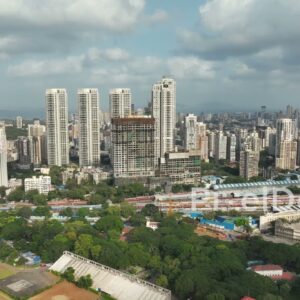 PD0366 - Aerial View of Mumbai's Mahalaxmi Racecourse, Railway Station, and Skyline