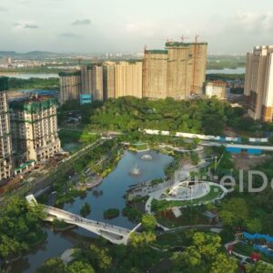 PD0365 - Aerial View of a Modern Residential Township with a Central Park in Thane