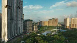 PD0364 - Aerial View of a Modern Residential Township with a Central Park in Thane