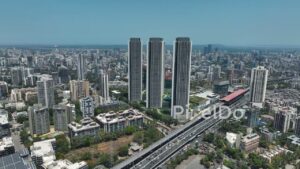 PD0360 - Aerial Pan of Oberoi Sky City Towers in Borivali, Mumbai