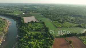 PD0347 - Panoramic Aerial View of a Lush Indian Countryside with a River and Farmland