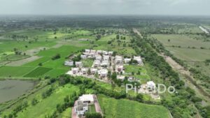 PD0404 - Aerial View of a Modern Gated Community Surrounded by Rural Farmland in India