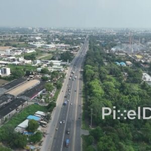 PD0397 - Aerial View of a Highway Alongside a Large Industrial Refinery Complex