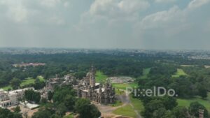 PD0390 - Majestic Aerial Flyover of Laxmi Vilas Palace in Vadodara