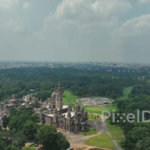 PD0390 - Majestic Aerial Flyover of Laxmi Vilas Palace in Vadodara