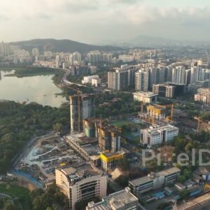 PD0426 - Morning Aerial View of Powai Lake and Mumbai's Urban Expansion