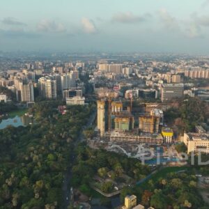 PD0424 - Aerial View of Mumbai's L&T Flyover and Chandivali Neighborhood at Sunrise