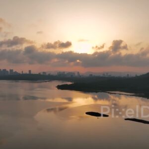 PD0422 - Golden Sunrise over Vihar Lake and Mumbai's Skyline