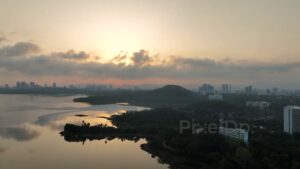 PD0421 - Golden Sunrise over Vihar Lake and Mumbai's Skyline