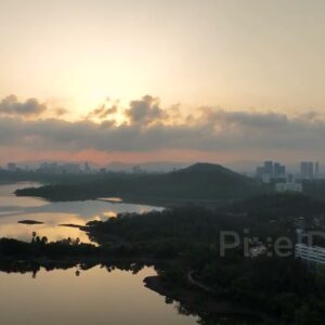 PD0421 - Golden Sunrise over Vihar Lake and Mumbai's Skyline
