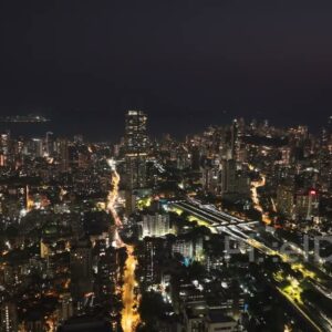 PD0420 - High Aerial View of Mumbai's Glittering Nightscape and Mumbai Central Station