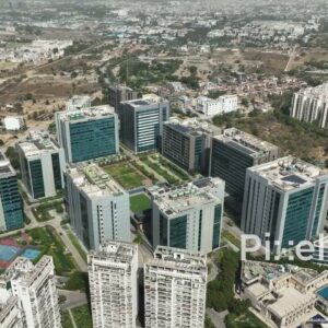 PD0455 - Aerial View of a Modern Corporate Campus and Residential Area in Gurgaon