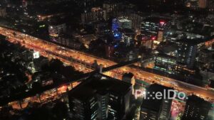PD0470 - Aerial View of a Major Traffic Jam During Rush Hour in Mumbai at Night