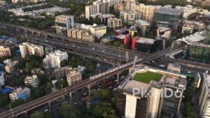 PD0309 - Golden Hour Aerial of Mumbai Metro Trains in Andheri