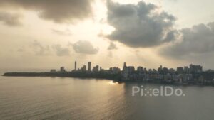 PD0050 - Aerial View of the Malabar Hill Skyline Silhouetted Against a Golden Sunset