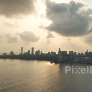 PD0050 - Aerial View of the Malabar Hill Skyline Silhouetted Against a Golden Sunset