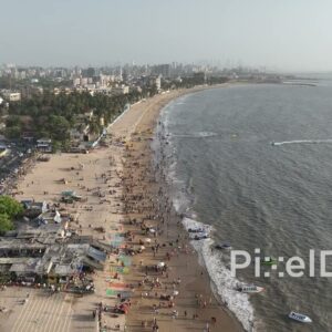 PD0496 - Aerial View of the Bustling Juhu Chowpatty on Mumbai's Beach