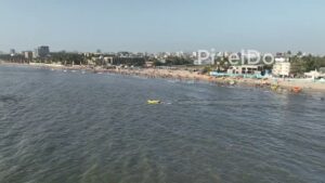 PD0494 - Panoramic Aerial of Mumbai's Lively Juhu Beach Coastline