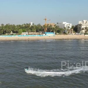 PD0493 - Water Sports Action: Jet Skiing Along a Crowded Mumbai Beach