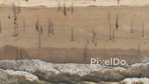 PD0488 - Top-Down Aerial View of People on Juhu Beach at Sunset