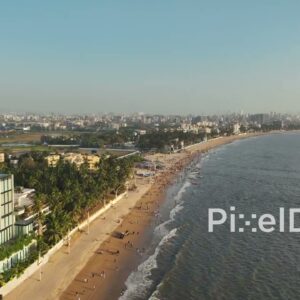 PD0487 - Golden Hour Tracking Shot of Juhu Beach and JW Marriott Hotel