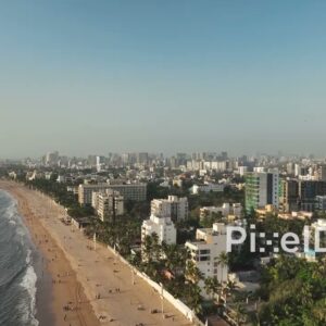 PD0485 - Aerial Flight Along Mumbai's Juhu Beach at Sunset