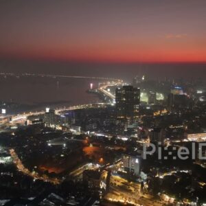 PD0481 - Twilight Over Mumbai: Aerial View of Bandra's Illuminated Coastline
