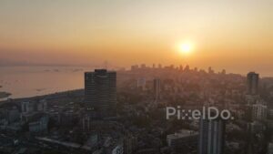 PD0479 - Golden Hour Pan Across Mumbai's Bandra Skyline