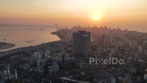PD0478 - Mumbai Sunset: Aerial View of 81 Aureate Tower and Bandra-Worli Sea Link