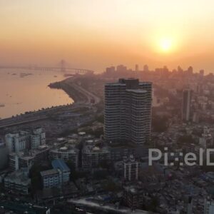 PD0478 - Mumbai Sunset: Aerial View of 81 Aureate Tower and Bandra-Worli Sea Link