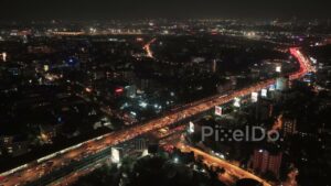 PD0475 - Stunning Night Aerial of Mumbai's Western Express Highway Traffic
