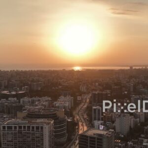 PD0474 - Golden Hour Aerial of a Coastal Metropolis at Sunset