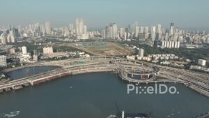 PD0520 - Epic Aerial of Haji Ali, Coastal Road, and Mahalaxmi Racecourse in Mumbai