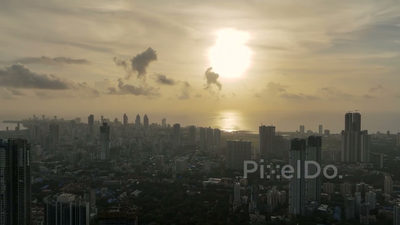 PD0530 - Vibrant Twilight Afterglow Over the Mumbai Cityscape - Drone ...