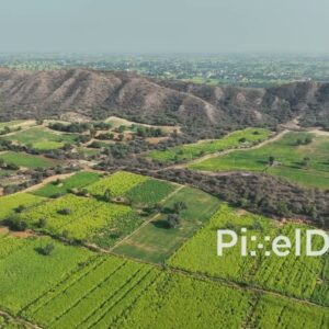 PD0782 - Aerial Flight Over Verdant Agricultural Valley in Rajasthan