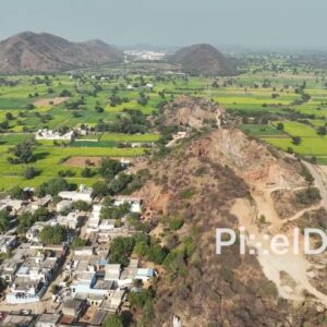 PD0781 - Aerial View of a Village Along a Rocky Ridge in Rajasthan
