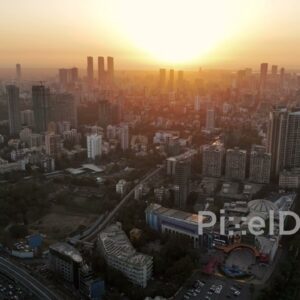 PD0768 - Stunning Aerial Pan of Mumbai's Skyline at Sunset