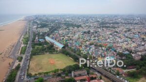 PD0838 - Panoramic Aerial View of Chennai's Coastal Cityscape