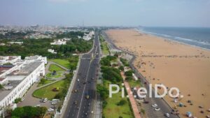 PD0827 - Aerial Flight Along Chennai's Kamarajar Promenade