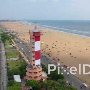 PD0826 - Aerial Orbit of Chennai Lighthouse on Marina Beach