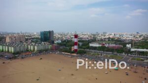 PD0825 - Aerial View of Chennai Lighthouse and Marina Beach